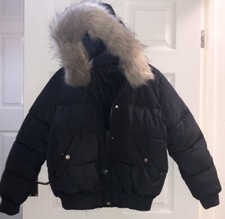 Women Faux Fur Hood Golddigga Navy Bubble Jacket- Size 12