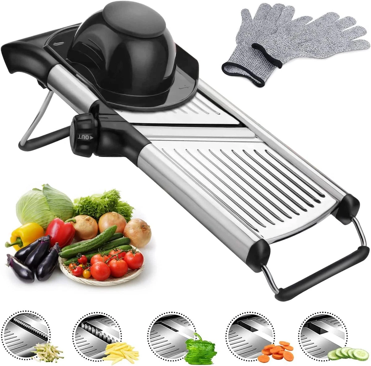  Masthome Mandoline Food Slicer, Adjustable Stainless Steel  Vegetable Slicer for Cheese, Zucchini, Carrots, Fruits, Vegetable Chopper  with Cleaning Brush and Gloves: Home & Kitchen