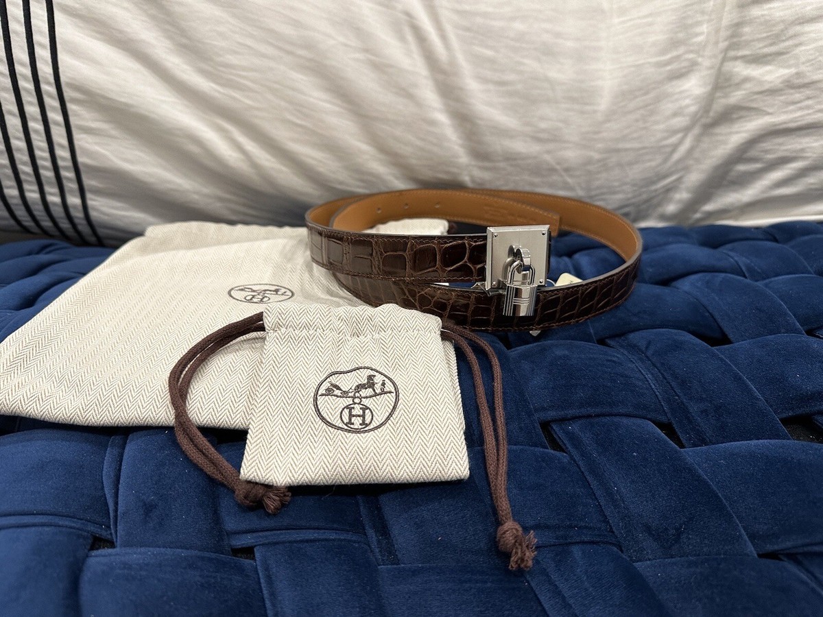 Hermes Leather Belt Porosus Hermès Reversible Porosus Crocodile H Belt Kit - Black Belts  main image 2