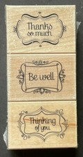 Set Lot of 3 Elegant Word Sentiments Classic Frame Be Well Wood Rubber Stamp
