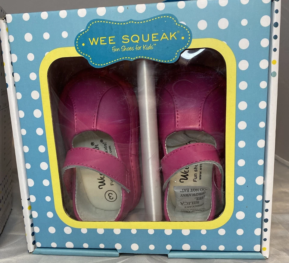 Wee Squeaks Nuevo en Caja Rosa Mary Janes Cuero Y Mostaza Color Caimán Patrón Foto 3 de 4