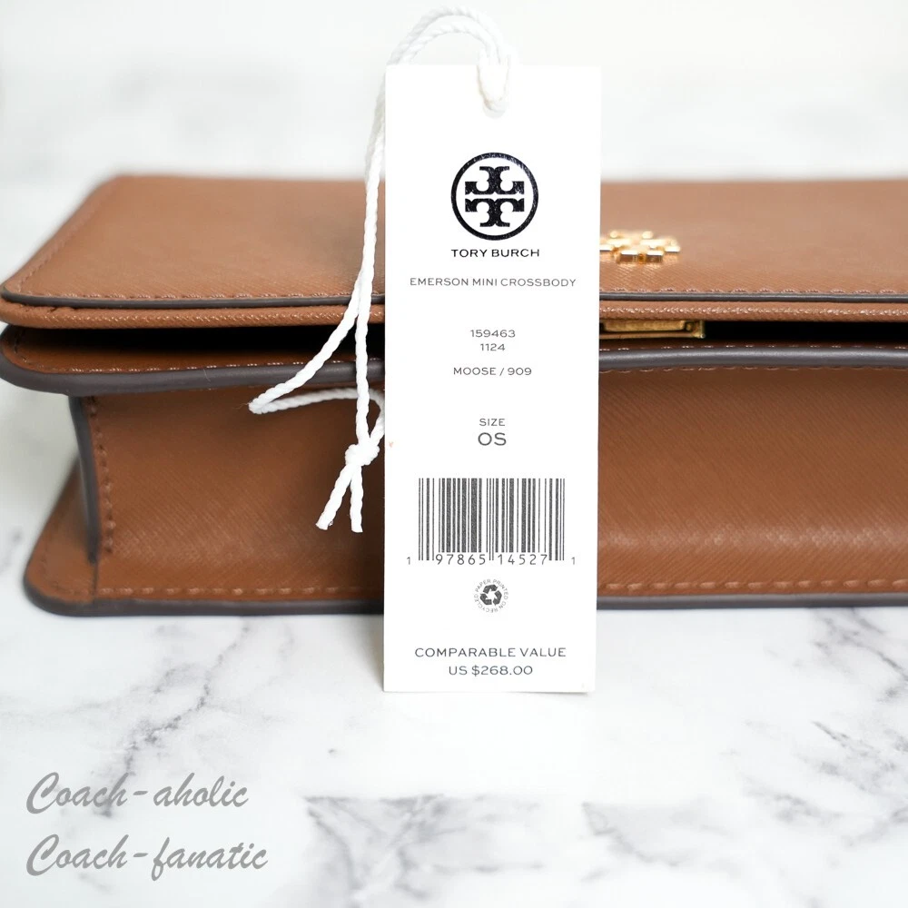 Borsa a tracolla nuova con etichette Tory Burch Emerson Saffiano mini pochette 159463 alce