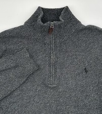 Polo Ralph Lauren Sweater Large 1/4 Zip Ribbed Knit Pony Logo Casual Gray