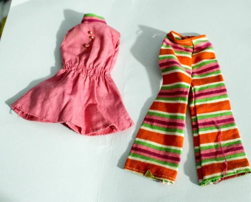 Vintage 2 Piece Outfit Tunic Horizontal Striped Pants fits Barbie & Others