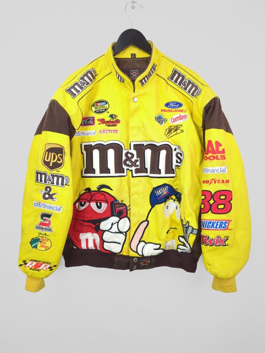 RARE JH DESIGNS Men's Sz XL Yellow M&M Nascar Racing Jacket RARE JH DESIGNS Men's Sz XL Yellow M&M Nascar Racing Jacket