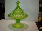 Green Depression Uranium Glass Apothecary Jar Candy Dish With Lid 10”