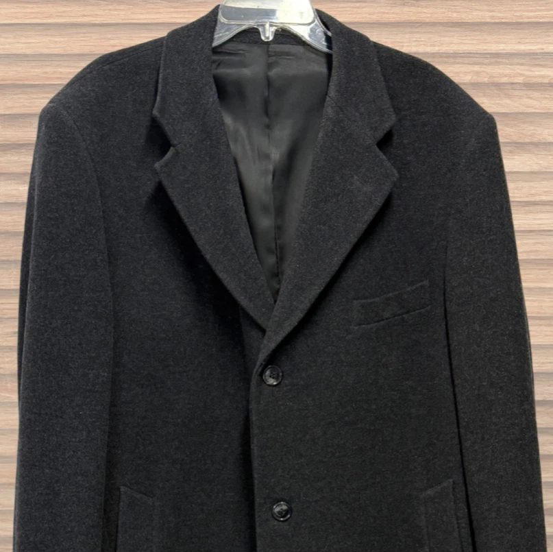 Chaps Ralph Lauren Cashmere Wool Overcoat Long Dark Gray Coat Italy Mens 44R - Image 3 of 4