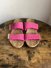 Vionic Sandals Womens Size 6 Pink Pepper Wedge Heel Strappy Leather Slide NWOB
