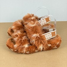 UGG Oh Yeah Natural Spots Slingback Slippers Womens 7 Brown Cream Faux Fur