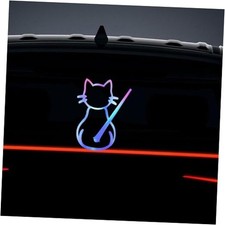 Cute Cat Rear Window Wiper Decal Waterproof Vinyl Decal Lovely Cat Rainbow Blue