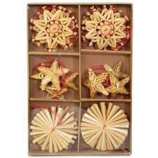 Stroh Weihnachtssterne Natur Ø 6 cm - 24er Set