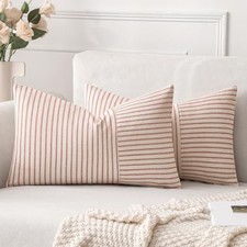 and Beige Patchwork Farmhouse Pillow Covers 12x20 20" x 12" Pack of 2 Rust