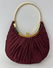 Vintage La Regale Satin Burgundy Pleated Kisslock Evening Bag Gold Color Handle Vintage La Regale Satin Burgundy Pleated Kisslock Evening Bag Gold Color Handle