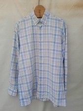 Vintage Burberry Check Shirt Mens AGE 18 Blue Embroidered Logo Made in Spain