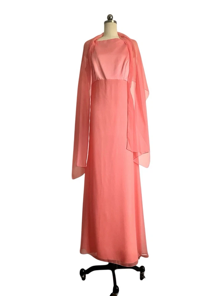 Винтажный 60-х Билл Левкофф лосося бальное платье подружки невесты вечернее коктейльное платье шифона - Изображение 2 из 4