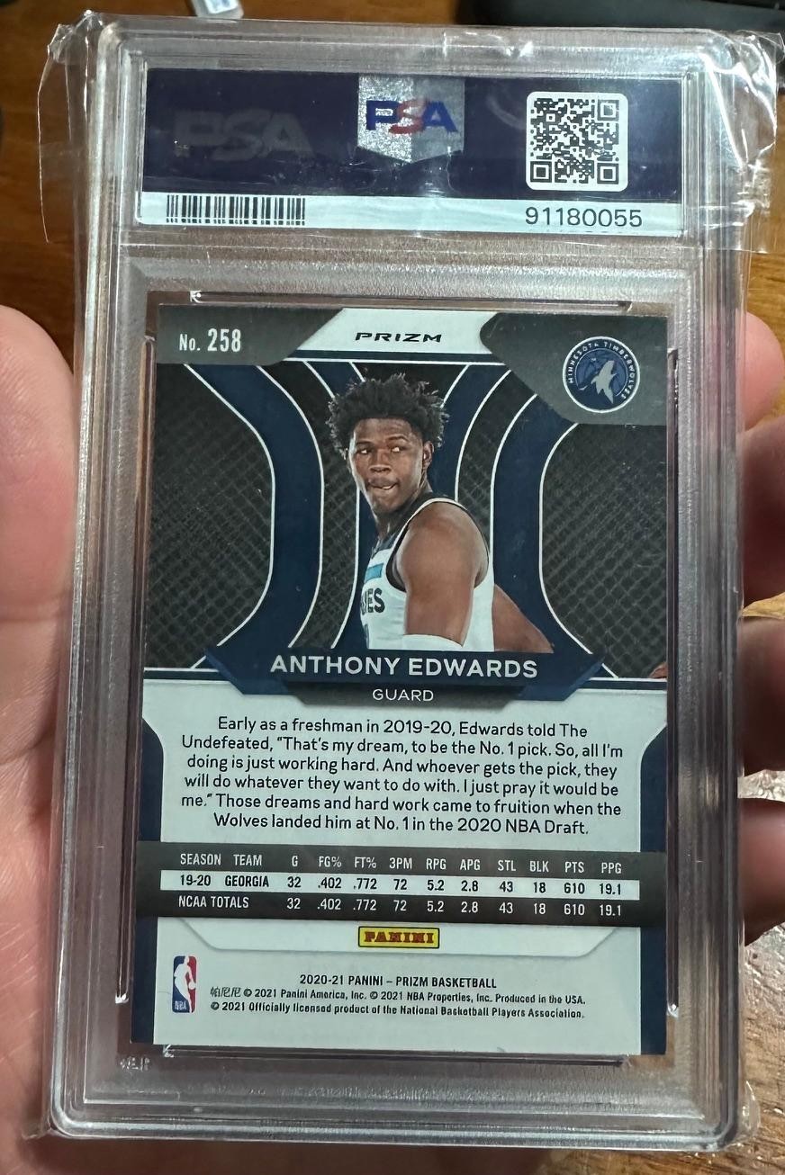 Panini 2020-21 Prizm Anthony Edwards #258 Green Prizm RC PSA 9 Timberwolves view 2
