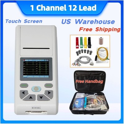 US Warehouse 12-Lead 1 Channel ECG90A Touch Screen Electrocardiograph + Handbag
