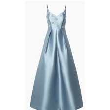 Stunning Kay Unger Eloise Satin Floral Gown - Ice Blue Size 10 (NEW)