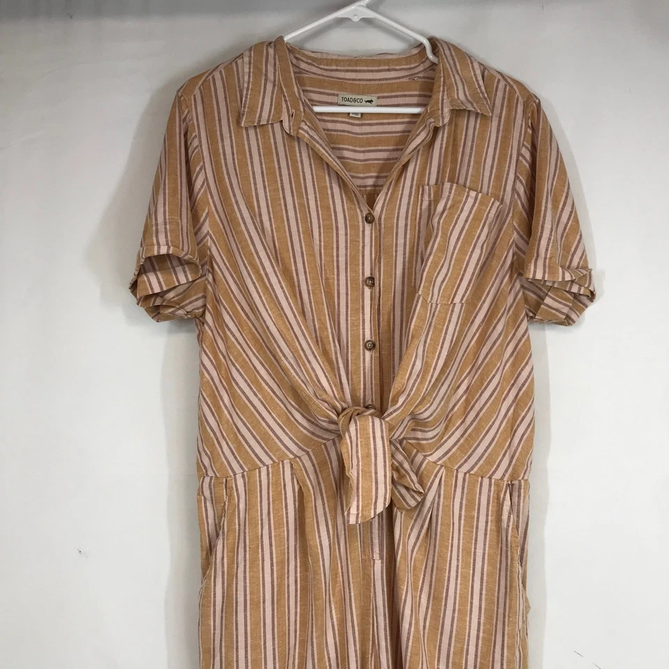 TOAD&CO Wms Mono a Rayas Mezcla de Lino Pierna Ancha Corbata Frontal Cintura Elástica Talla L Foto 2 de 4