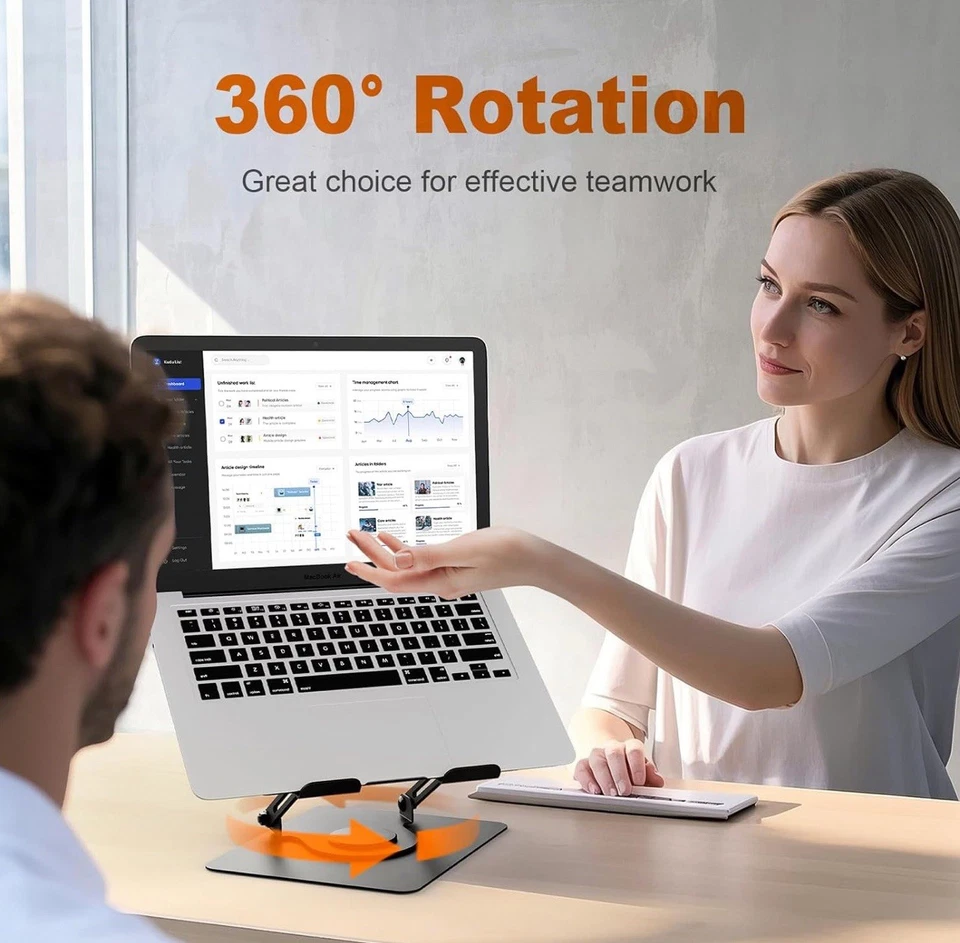 GRIFEMA Laptop Stand for Desk, Foldable Laptop Riser with 360^ Swivel Base 11-17 - Image 3 of 4