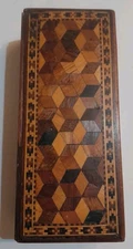 Fine 19th C Antique Miniature Inlaid Wooden Parquetry Trinket Box