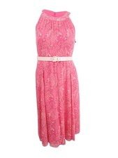 Tommy Hilfiger Women's Belted A-Line Dress (12, Pink Multi) 190607544189