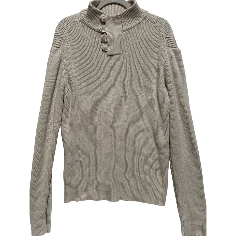 Michael Brandon Men's Beige Ribbed Mock Neck Button Sweater Sz XL career preppy - Image 2 of 4