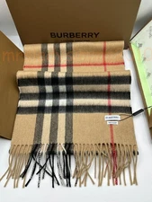 NWT Burberry Beige Classic Checkered Cashmere Scarf