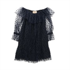 Gucci Nylon Dress 42 Ladies' Navy Blue 728134 Tulle with dot pattern hanger