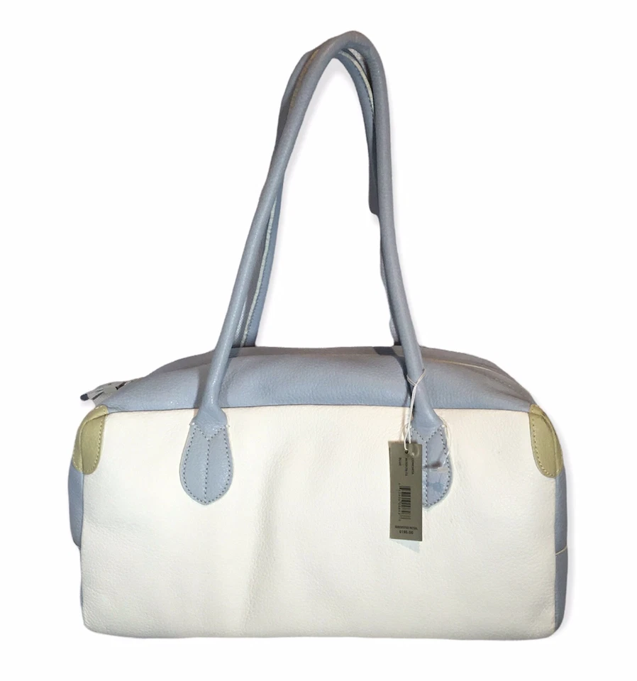 Bolsa satchel Adrienne Vittadini couro conchita nova com etiquetas pó azul e branco - Imagem 2 de 4