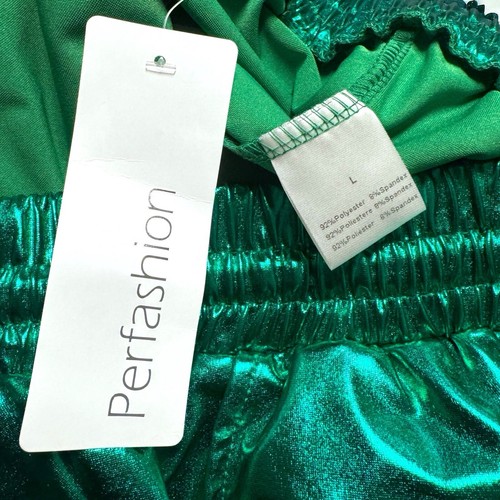 Shiny Green Metallic Shorts for Women - NWT Perfashion Summer Sparkly Outfit - Picture 3 of 11
