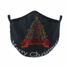 Rhinestone Merry Christmas Tree Face Mask Red White Green Black Holiday