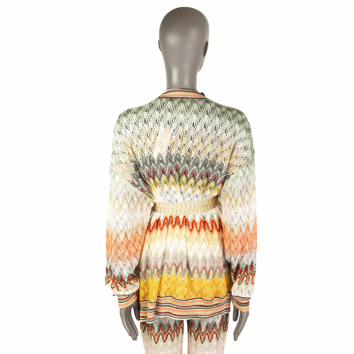 63287 auth MISSONI multicolor ZIGZAG BELTED KNIT WRAP