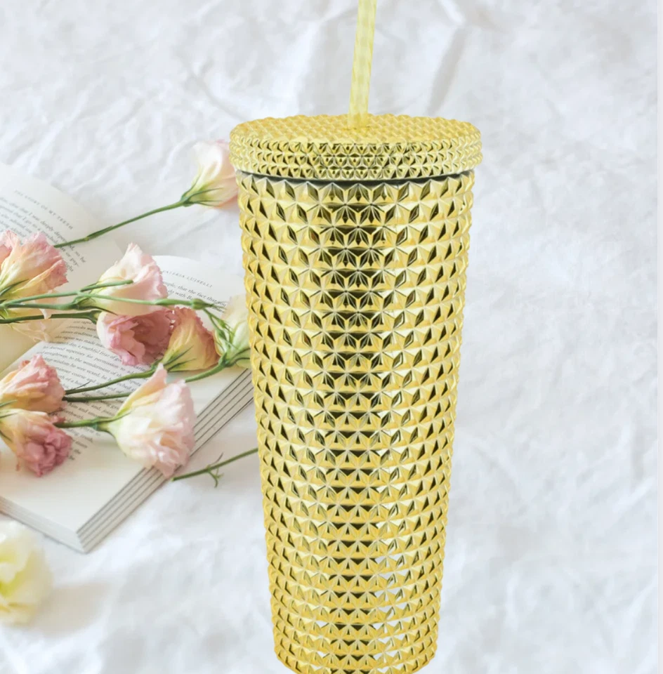 Vaso con tachuelas 26 oz - oro iridiscente, vaso de café helado edición limitada Foto 3 de 4