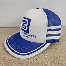 Vintage Three Stripe Bunge Corporation Snapback Trucker Hat Salina KS Blue/White