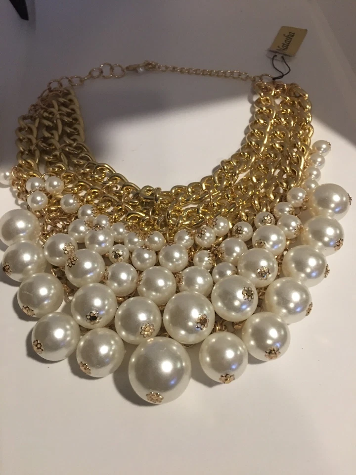 Collar grande Natasha perlas de imitación oro grueso nuevo Foto 3 de 4