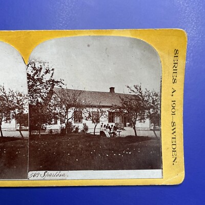 Antique Stereoview Card Gust A Johnson Sweden Sparlosa Family In Front of House