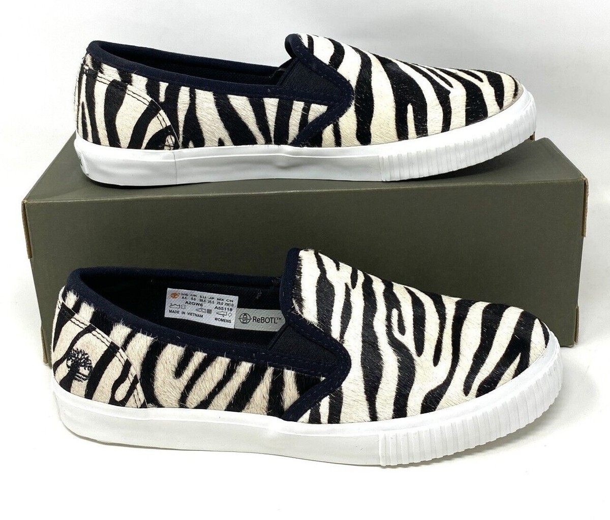 Timberland BX2 WOMEN'S SKYLA BAY SLIP ON ZEBRA LEATHER Black White