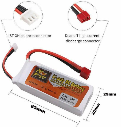 2 piezas Batería 35C 2S LiPo 7,4 V 2500 mAh Conector T Enchufe Deans para avión de radiocontrol - Imagen 3 de 7