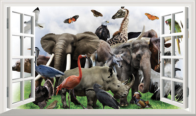 Zoo Tiere Gruppe Magie Fenster Wand Selbstklebend Aufkleber Abziehbild Druck Poster