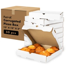 Karat Corrugated Pizza Box, 12''x12''x2'', White - 50 pcs, FP-PBF12W