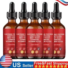 5x Cayenne Pepper Hawthorn Beet Root Turmeric Vitamin K2+D3 Liquid Drops 60ML