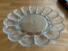 Indiana Glass 11" Hobnail Clear Round Deviled Egg and Relish Tray ~ NEW IN BOX