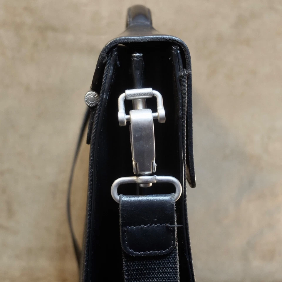 MANDARINA DUCK sac Besace sacoche épaule / cuir & tissu noir / vintage 80's TBE - Photo 3/4