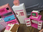 Lot of Barbie Kitchen Stove Microwave Fridge Items Dining Room Computers Playset