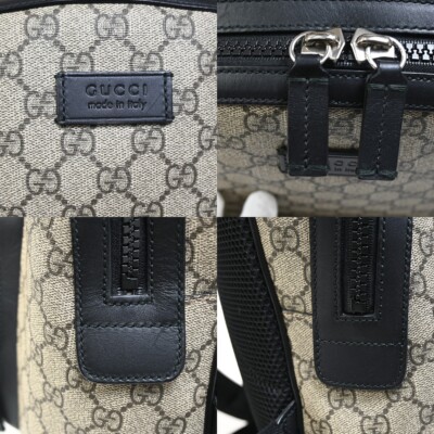GUCCI GG Supreme Backpack Canvas Leather Black Brown Ebony Italy
