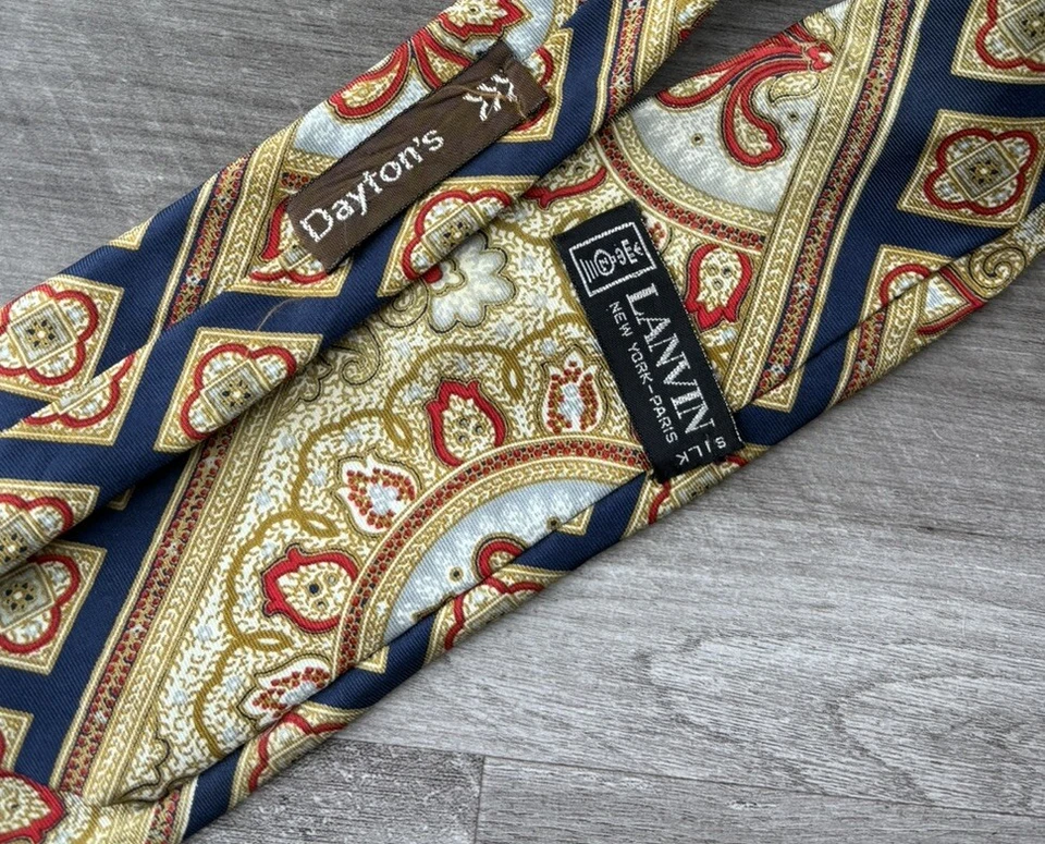 Corbata de cuello de seda vintage para hombre LANVIN Paris diseñador ITALIA geométrico multicolor Foto 4 de 4