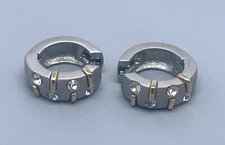 Silver Tone Thick Gold Rectangle Rhinestone Hoop Earrings