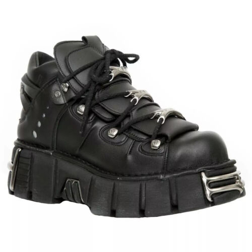 Nuove scarpe Rock Tower stivali biker gotici in pelle nera metallizzata UK2024 - Foto 3 di 6