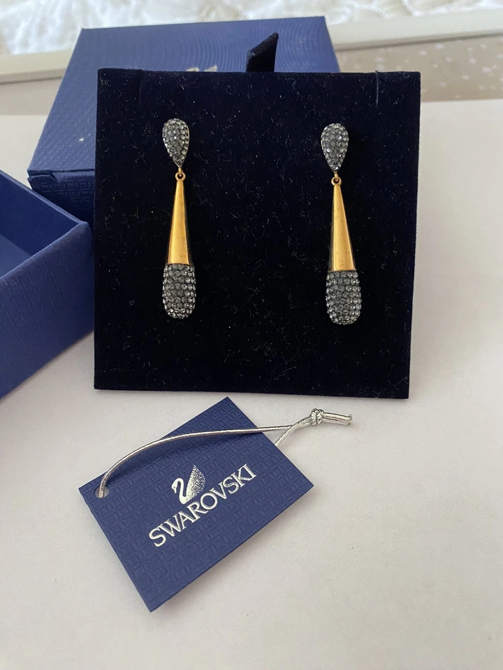 Damen Ohrringe Hängeohrringen  Tropfen von Swarovski vergoldet  Schwarz NEU! OVP